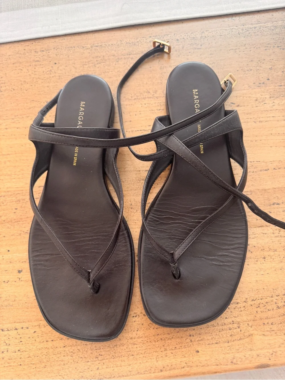 Margaux espresso (dark brown) Leather Wrap-Toe Sandals
